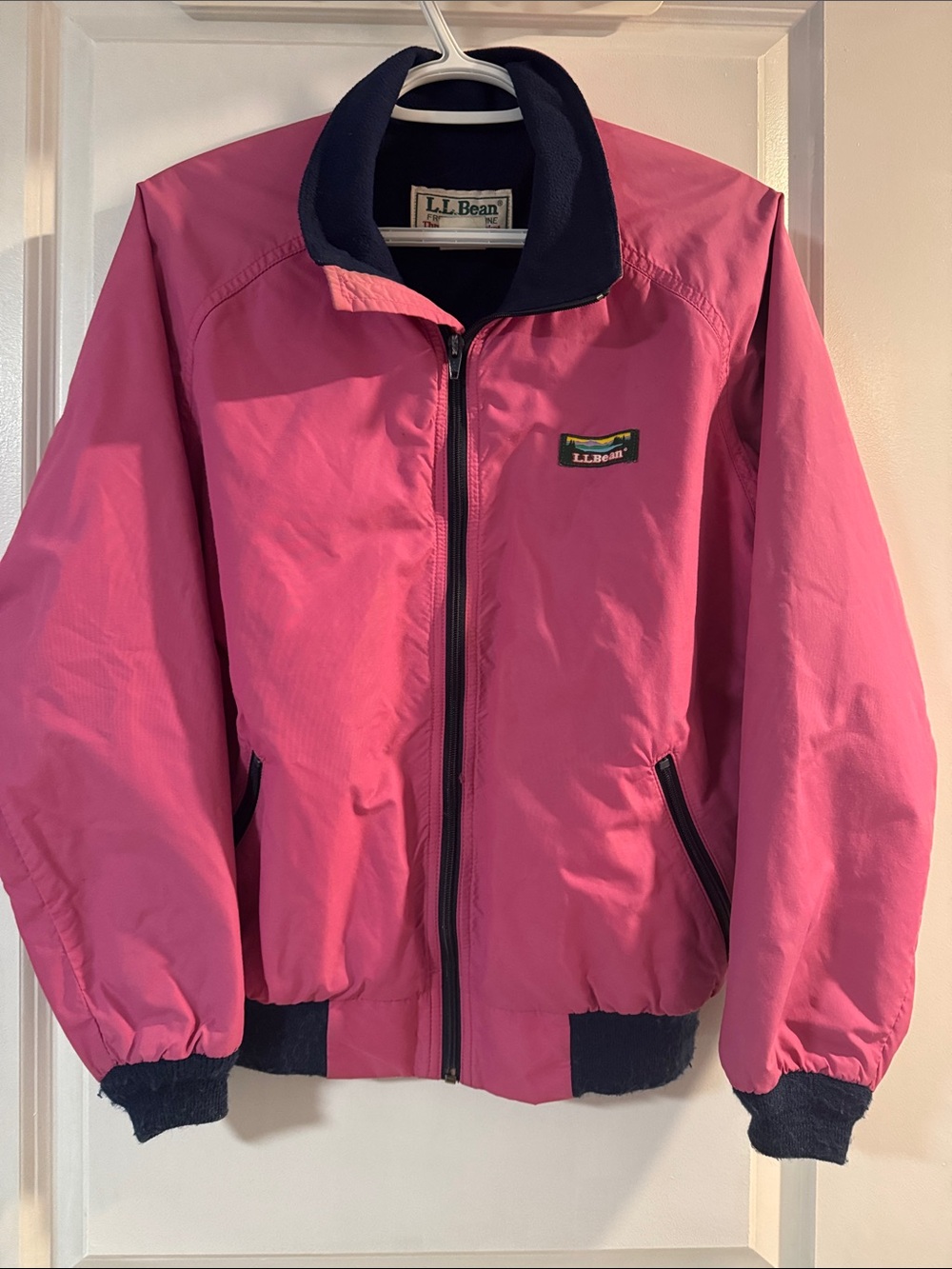 L.L. Bean Vintage Pink Zip Jacket with Navy Trim